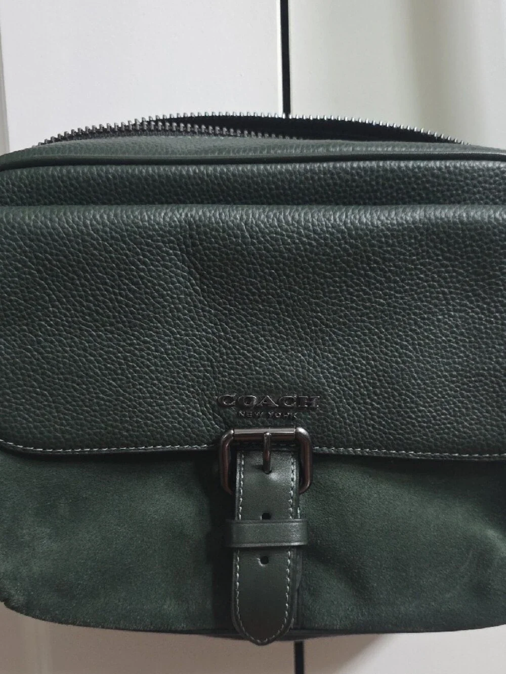Coach Hudson Forest Green Leather & Suede Crossbody Messenger